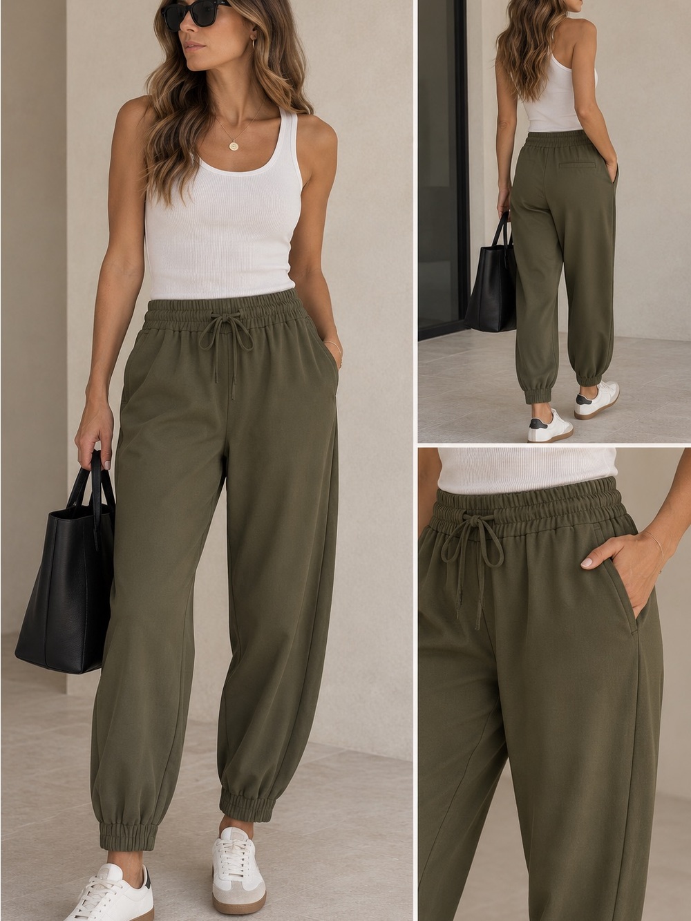 Zara Olive Green Drawstring Jogger Pants for Women